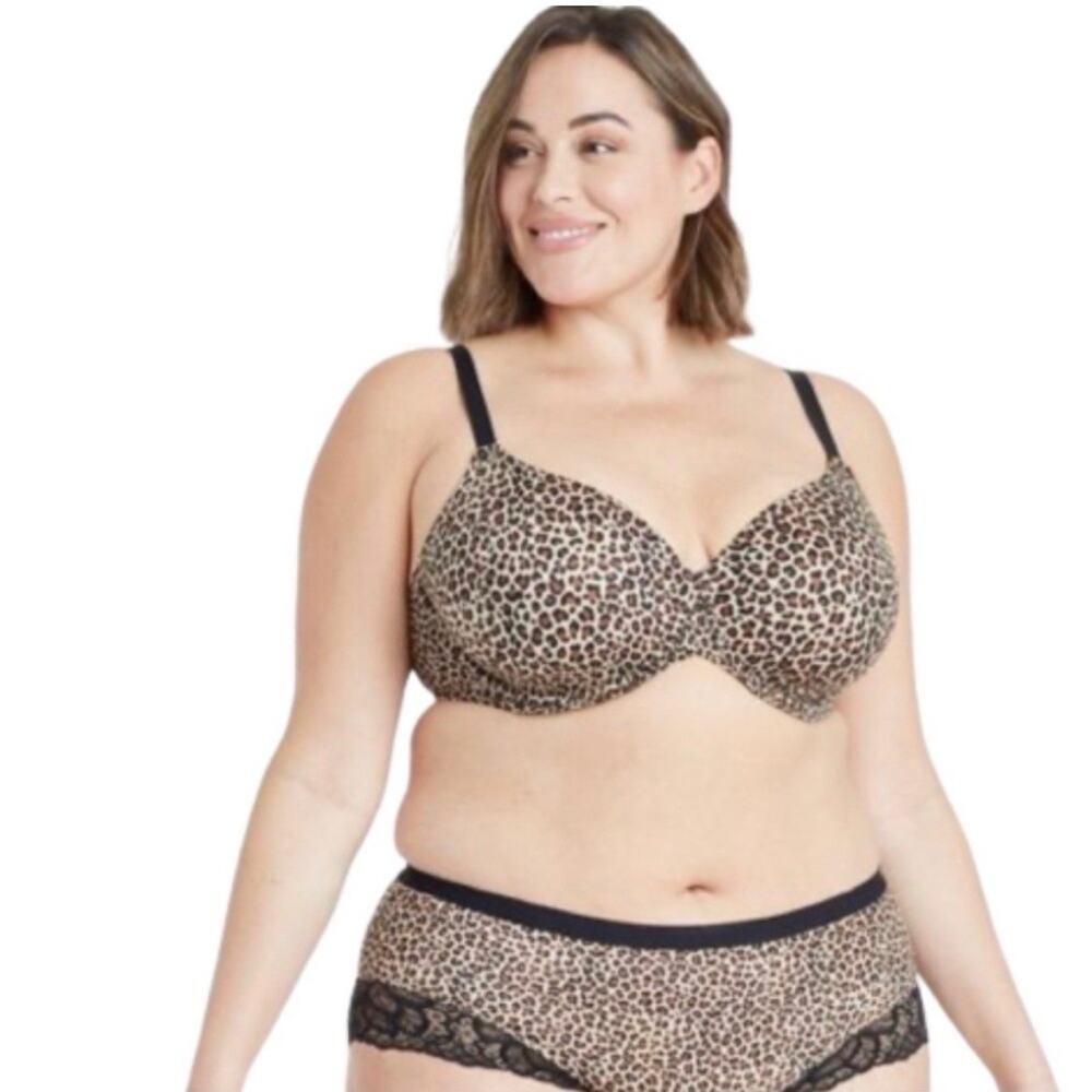 Auden Women's Superstar Lightly Lined T Shirt Bra Brown Leopard Print 46DDD